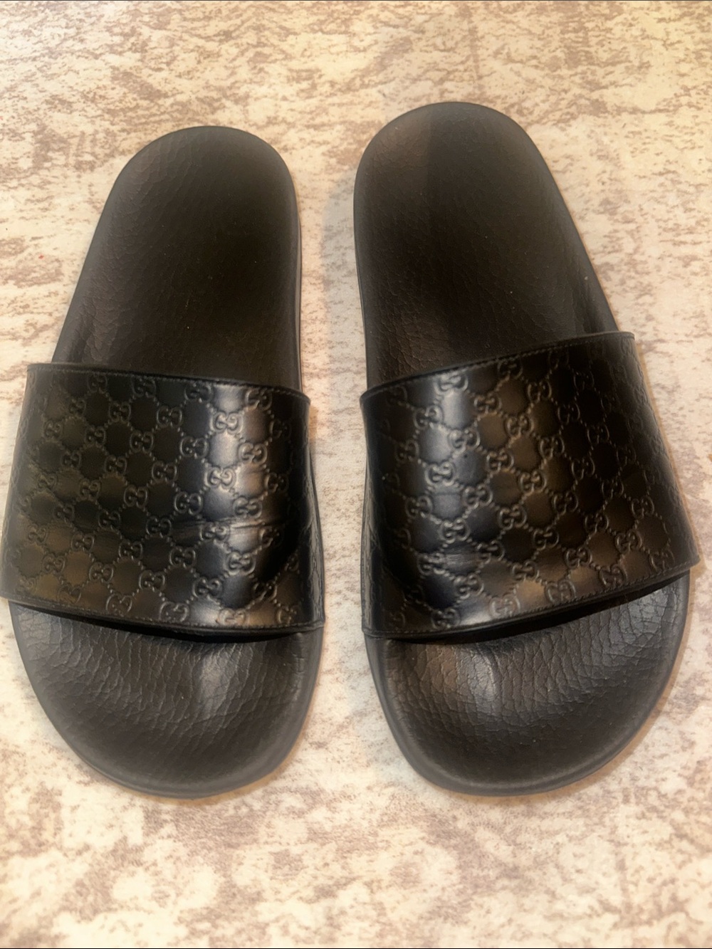 Gucci Guccissima Black Leather Slide Sandals - Slip-On